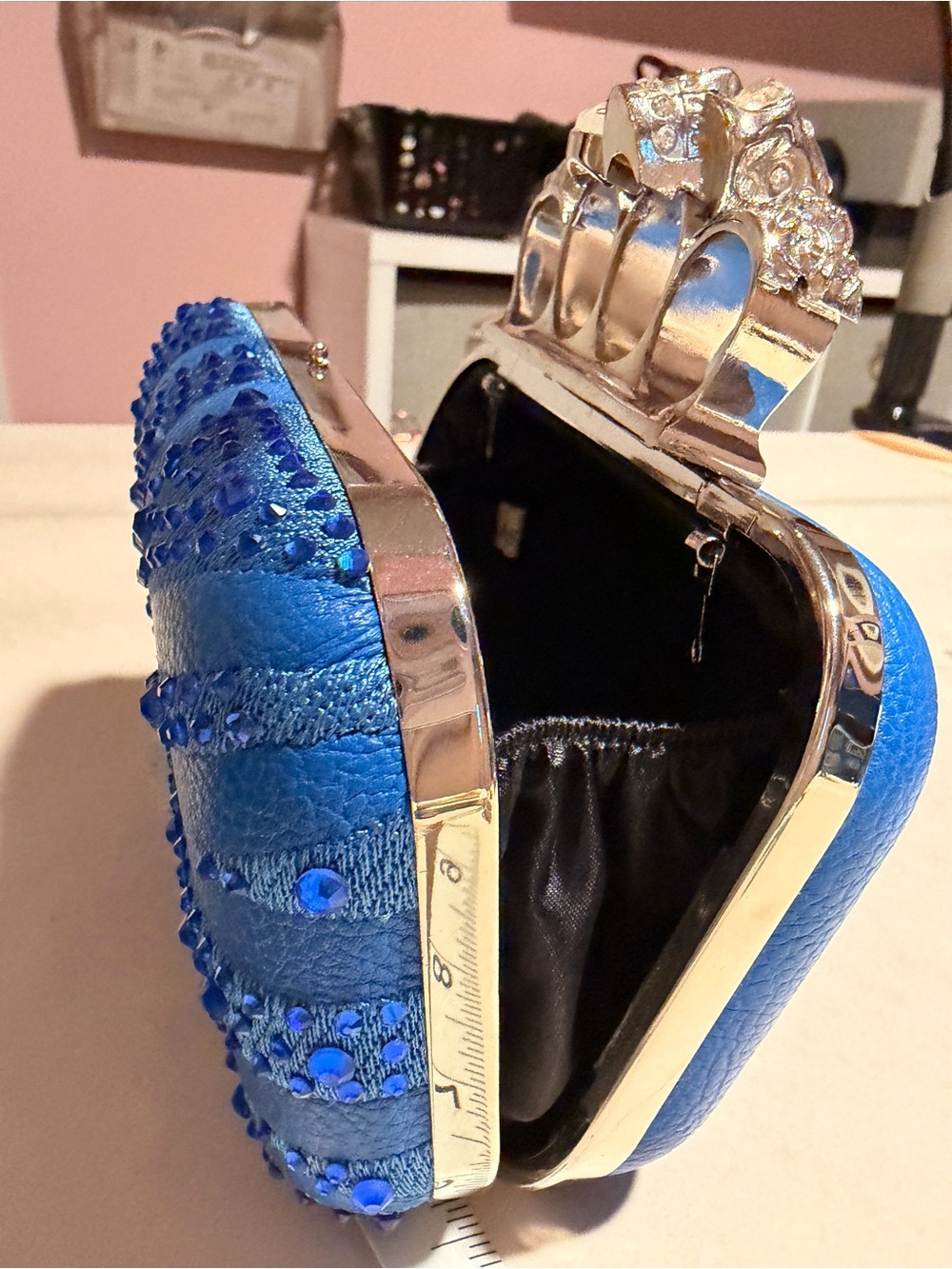 Bold Blue Jeweled Knuckle Clutch - Picture 3 of 9